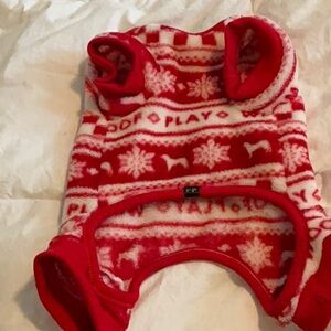 Red and White Dog Sweater with Snowflakes